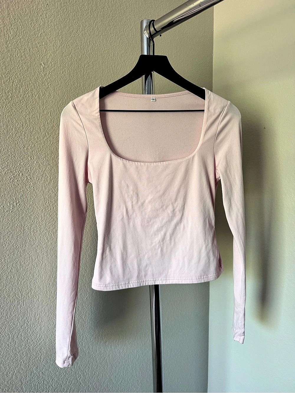 Women's Pink Long Sleeve Square Neck Top